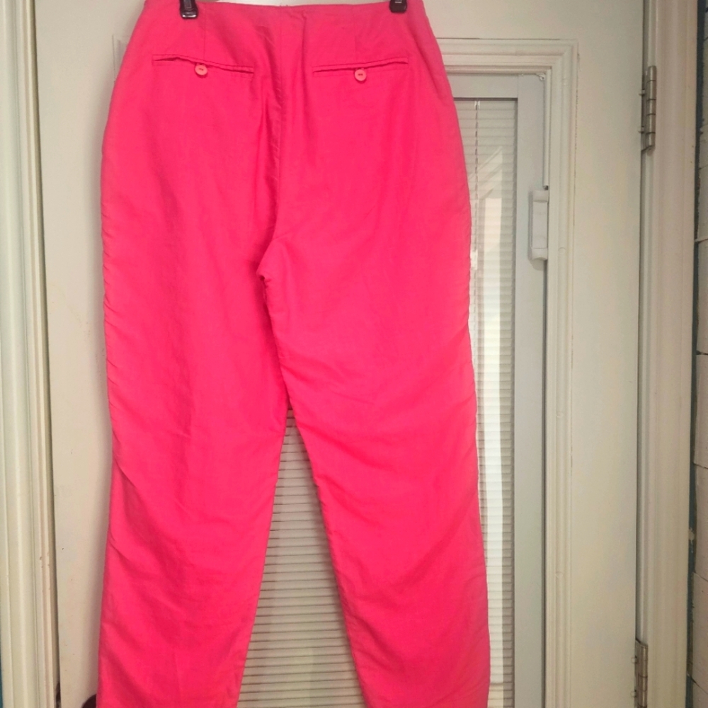 Lilly Pulitzer Preppy Resort Wear Hot Pink Flat Front Linen/Cotton Pants, 10!